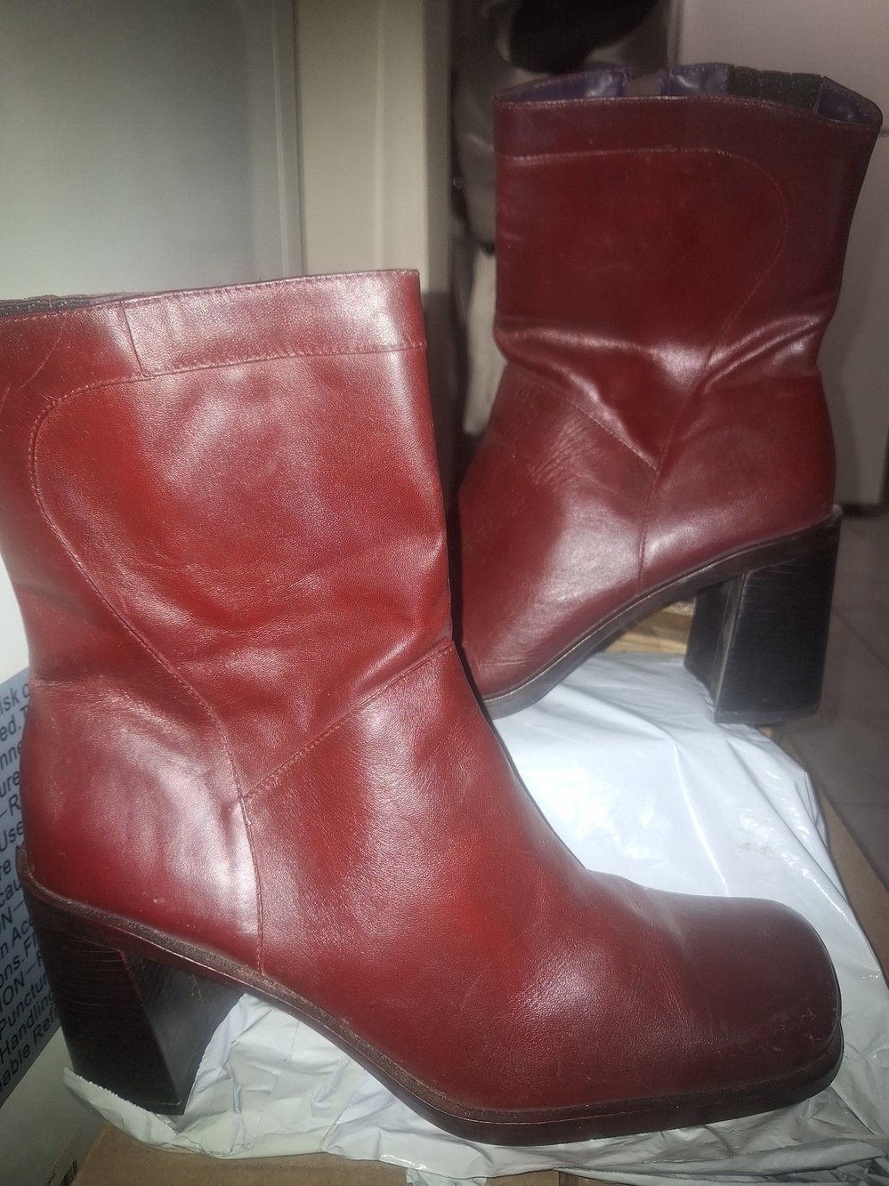 Women's Burgundy Leather Block Heel Boots